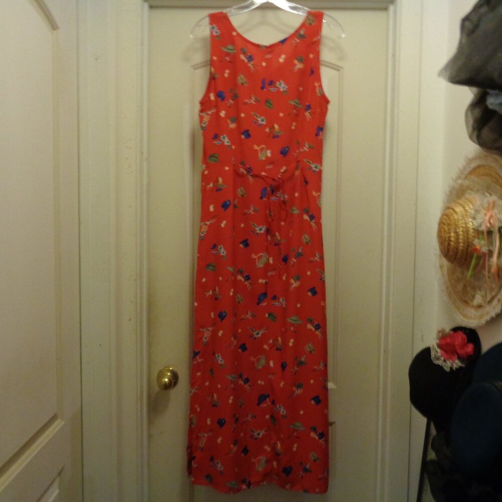 OLD FASHIONED HATS & FLOWERS RED SHEATHE MAXI DRESS BY NINA PICCALINO M